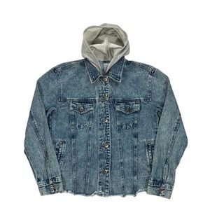 Love Tree Denim WMS Built In Hoodie Cropped Distressed Denim Jacket Size Small